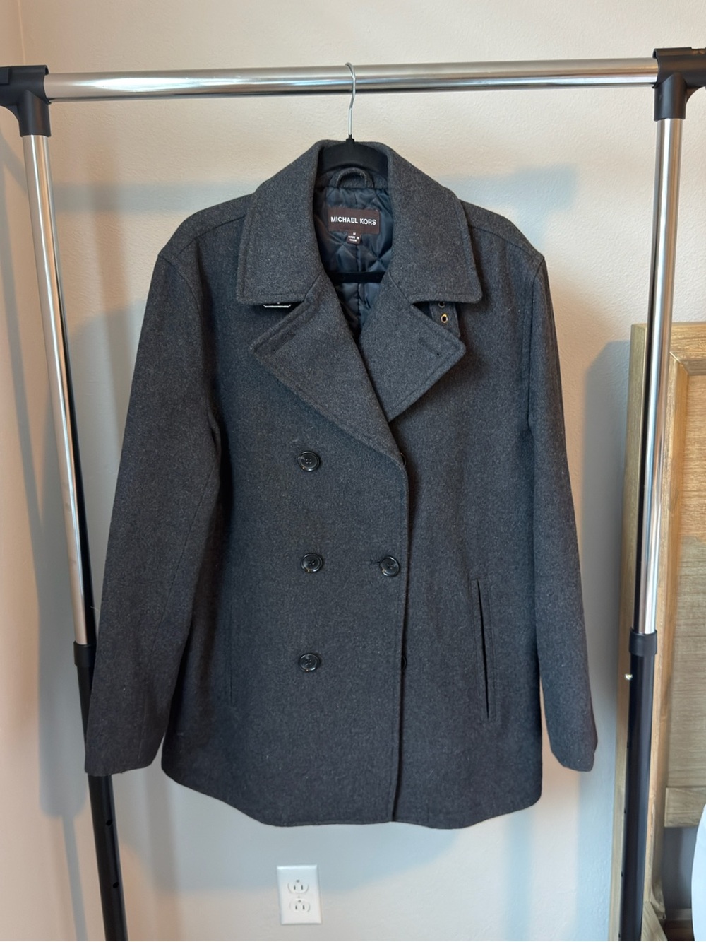 Michael Kors Men’s Charcoal Wool Blend Peacoat